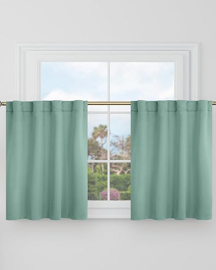 BGment Short Blackout Curtains 30 Inch Length for Small Windows - 34 x 30 inch Curtains Rod Pocket and Back Tab Thermal Insulated Room Darkening Curtains for Kitchen/Cafe Room, 2 Panels, Frosty Green