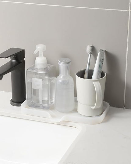 Silicone Bathroom Soap Dishes with Drain Spout-Bathroom and Kitchen Sink Organizer,Sponge Holder,Dish Soap Tray,Perfect for Dispenser,Scrubber,Bottle,Cup on Counter Translucent 9.6"×5.3"