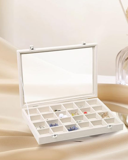 Stratalife Jewelry Organizer Stackable Earring Organizer Tray with Lid Jewelry Storage Tray for Earring Necklace Drawer Display Idea for Mom from Daughter (30 Grids)
