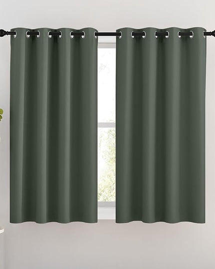 NICETOWN Kitchen Blackout Curtains 54 inch Length - Grommet Thermal Insulated Solid Window Treatments Room Darkening Drapes for Kids Room/Bedroom, Dark Mallard, W46 x L54, Set of 2