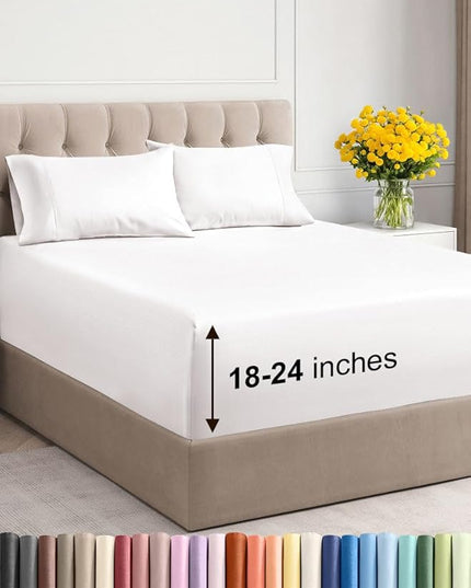 Extra Deep Twin XL Sheet Set - 4 Piece Breathable & Cooling Sheets - Hotel Luxury Bed Sheets Set - Easy Fit - Soft, Wrinkle Free & Comfy Sheets Set - Antique White Sheet Set with Extra Deep Pockets