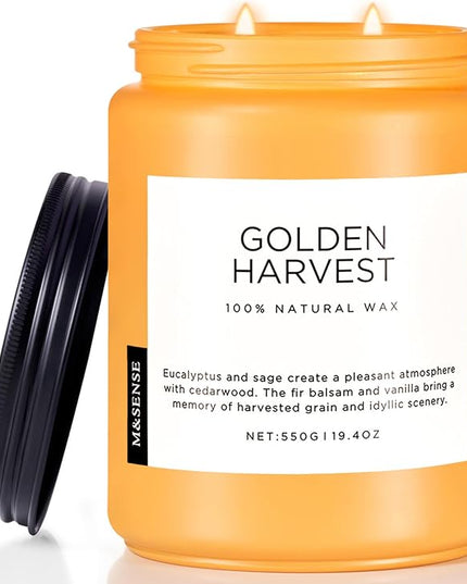M&SENSE Fall Harvest Scented Candles, 19.4oz 110 Hours Large Natural Soy Long Lasting Slow Burning 2 Wick Scented Candle for Relaxing Stress Relief & Holiday
