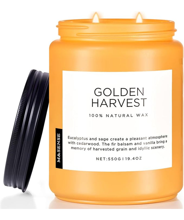 M&SENSE Fall Harvest Scented Candles, 19.4oz 110 Hours Large Natural Soy Long Lasting Slow Burning 2 Wick Scented Candle for Relaxing Stress Relief & Holiday