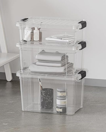 Superio Storage Bins with Lids- 4 Pack, 1.85 Qt Clear Boxes for Organizing, Stackable Plastic Containers- BPA Free, Non-Toxic, Odor Free, Organizer for Home, Office, Dorm