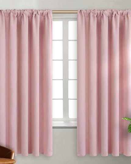 BGment 72 inch Length Blackout Curtains - Thermal Rod Pocket and Back Tab Blackout Curtains for Bedroom/Living Room, 2 Window Curtain Panels (42 x 72 inch, Pink)