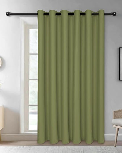 JIUZHEN Room Divider Curtains for Bedroom/Living Room, Thermal Insulated Blackout Door Curtain, Grommet Top Sliding Door Curtains (Olive Green, W100 by L84, 1 Panel)