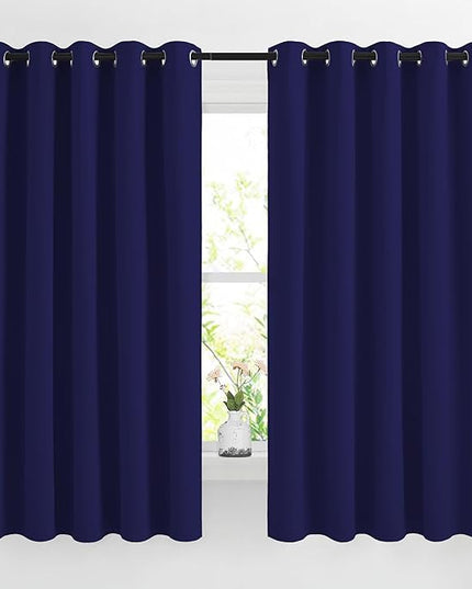 NICETOWN Blackout Curtains Panels for Bedroom - 3 Pass Microfiber Noise Reducing Thermal Insulated Solid Ring Top Blackout Window Drapes (2 Panels, 66 x 66 Inch, Navy Blue)