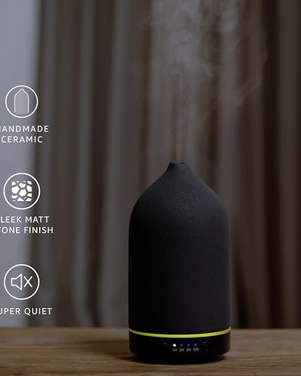 200ML Ceramic Essential Oil Diffuser - Ultrasonic Aromatherapy & Humidifier with 7-Color LED Lights, Auto Shut-Off, Black, 1H/3H/6H Timer | Scent for Home, Office, Yoga
