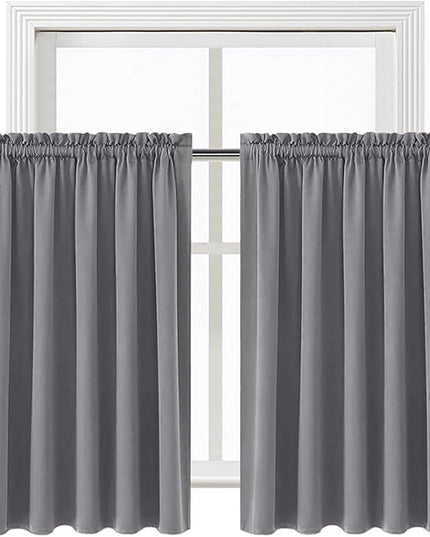 DWCN Grey Blackout Curtains for Half Window, Thermal Insulated Energy Saving Room Darkening Curtains for Kitchen/Bedroom (W60 x L36 inch, Set of 2 Panels, Top of Rod Pocket)