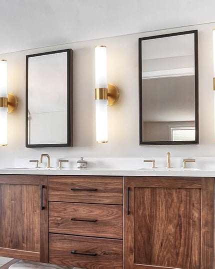 Gold Bathroom Light Fixtures, Vanity Lights for Mirror with Milk Glass Shade, 20 Inch Up and Down Wall Sconces for Bathroom Bedroom Living Room Hallway - Bulb Not Included