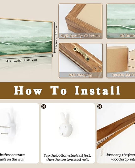 Large Green Wall Art 20x40 Inch Green Abstract Wall Decor Framed Neutral Painting for Living Room Bedroom Dining Room