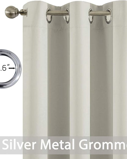 Yakamok Room Darkening Thermal Insulated Soft and Smooth Curtains with Grommet for Living Room(2 Panels,52Wx63L, Light Beige)