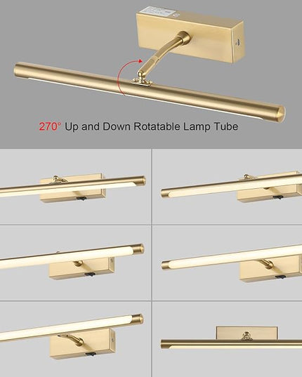 Picture Light for Wall Battery Operated, 12" Rechargeable Art Light with Remote and Timer for Painting, 3 Color Temps, Wireless Wall Light for Display, Artwork, Portrait, Gallery, Gold