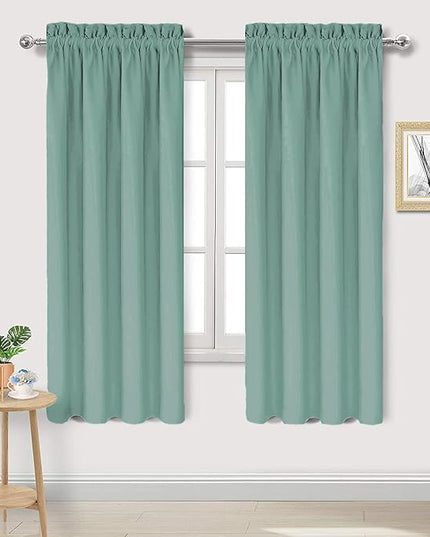 DWCN Blackout Curtains for Living Room Thermal Insulated, Energy Saving & Noise Reducing Bedroom Curtains, Sage Green, W 42x L 63 Inch, Set of 2 Rod Pocket Curtain Panels