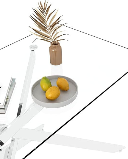 Rectangle Glass Dining Table Set for 6, 60'' Kitchen Table and Chairs Set, 7PCS Modern Dining Room Table Set with 6 Dining Chair for Home