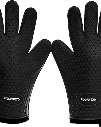 KITCHEN PERFECTION Silicone Smoker Oven Gloves -Extreme Heat Resistant BBQ Gloves -Handle Hot Food Right on Your Smoker Grill Fryer Pit|Waterproof Oven Mitts Grill Gloves |Superior Value Set+3 Bonuses