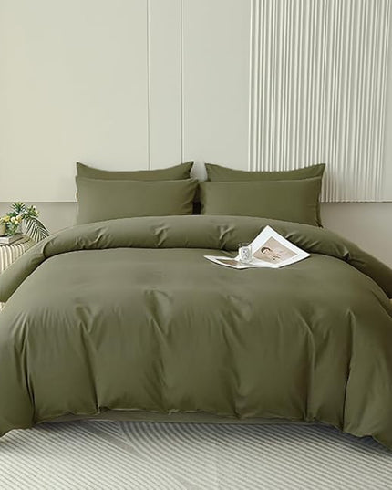 Houseri Army Green Comforter Set Queen Olive Green Bedding Sets Dark Green Comforter Queen Size Teen Boys Solid Green Comforter Queen Men Comfy Soft Dark Color Military Green Dorm Bedding Queen 3 Pcs
