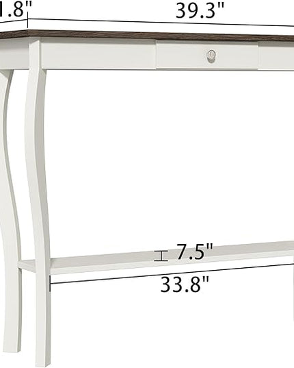 ChooChoo Narrow Farmhouse Console Table with Drawer, Chic Accent Sofa Entryway Table with Shelves for Entryway, Living Room, Hallway, Soft White