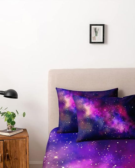 Galaxy Duvet Cover Space Bedding Set Full Size for Teen Kids, for Boys and Girls Purple Bed Set Printed with 1 Comforter Cover and 2 Pillowcases