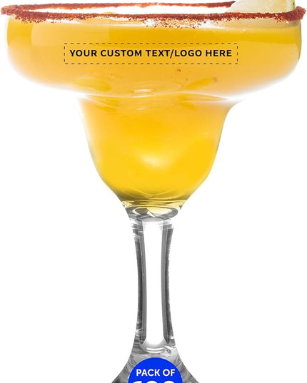 DISCOUNT PROMOS 100 Margarita Glasses Set, 9 oz. - Personalized Text, Logo - Classic, Smooth, Barware, Glassware - Clear
