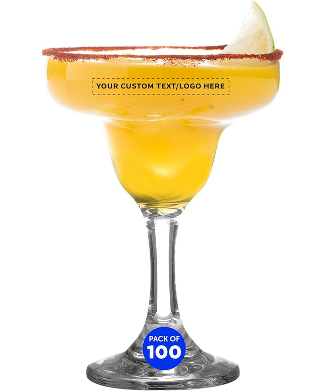 DISCOUNT PROMOS 100 Margarita Glasses Set, 9 oz. - Personalized Text, Logo - Classic, Smooth, Barware, Glassware - Clear