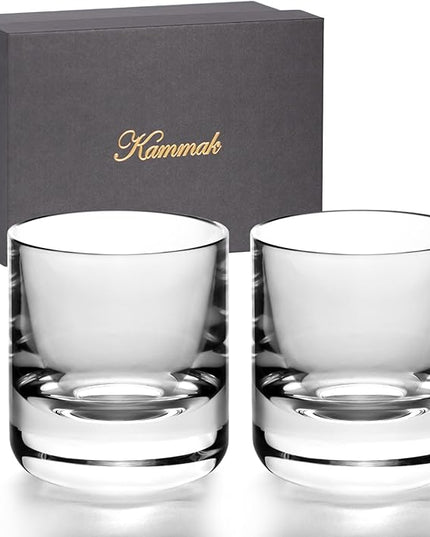 KAMMAK Crystal Whiskey Glasses Set of 2, 6.76oz Old Fashioned Glasses Stemless, Hand Blown White Cocktail Glasses, Engagement Gifts for Couples, Women, Men