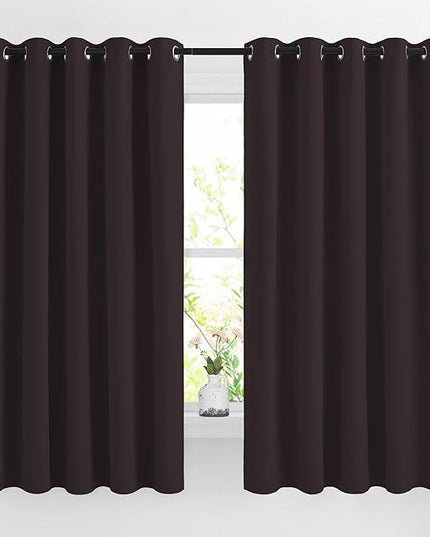 NICETOWN Blackout Curtain Panels 66 inches - Light Reducing Thermal Insulated Solid Grommet Blackout Curtains/Panels/Drapes for Living Room (Set of 2, 66 inches by 66 Inch, Toffee Brown)