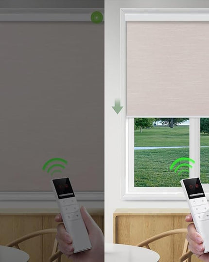 ZSHINE Motorized Blackout Roller Blinds Customize Width Remote Control Wireless and Rechargeable Roller Shades for, Home, Office, Hotel,Restaurant and Cinema(82067A)