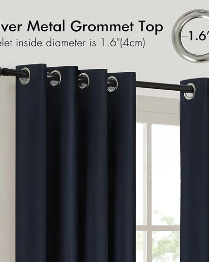 BULBUL Color Block Window Curtains Panels 90 inches Long Navy Blue Gold Velvet Farmhouse Drapes for Bedroom Living Room Darkening Treatment with Grommet Set of 2