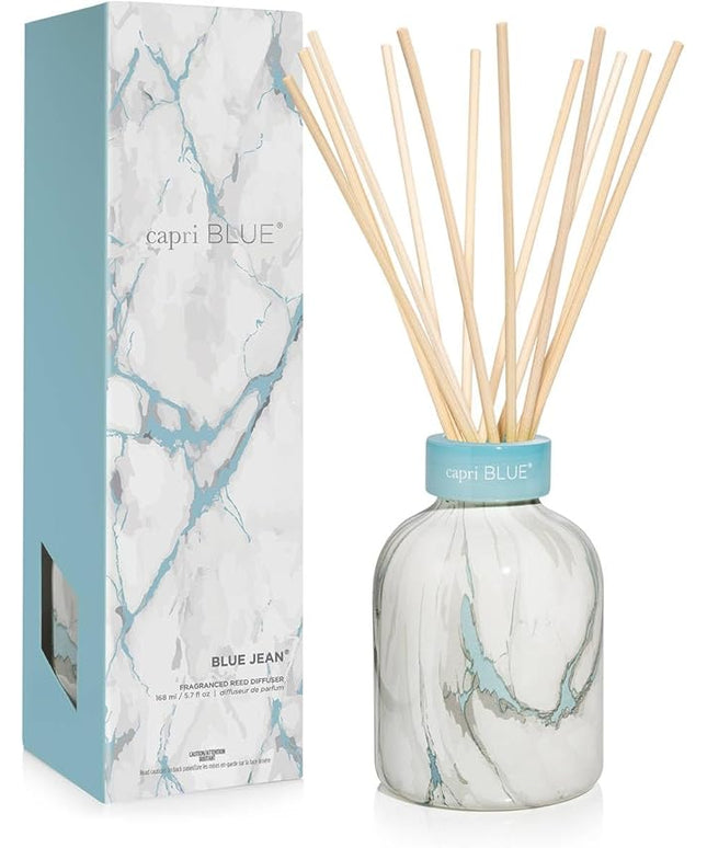 Capri Blue Reed Diffuser Set - Modern Marble Oil Diffuser, Sticks & Aroma Oil - Air Freshener for Home Decor - Blue Jean Scents (5.7 fl oz)