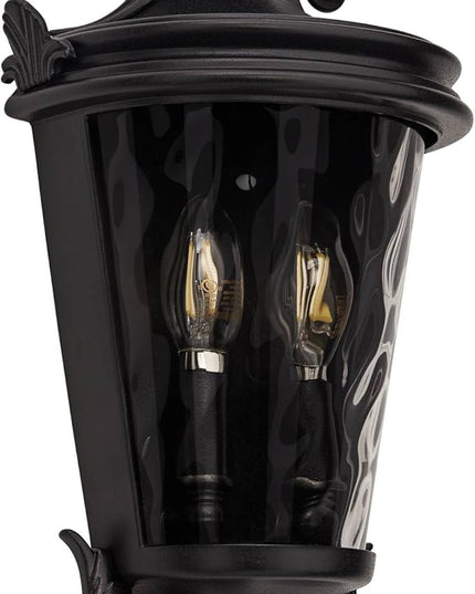 John Timberland Casa Marseille European Outdoor Wall Light Fixture Textured Black Scroll 17" Clear Hammered Glass for Exterior House Porch Patio Outside Deck Garage Yard Front Door Garden Home
