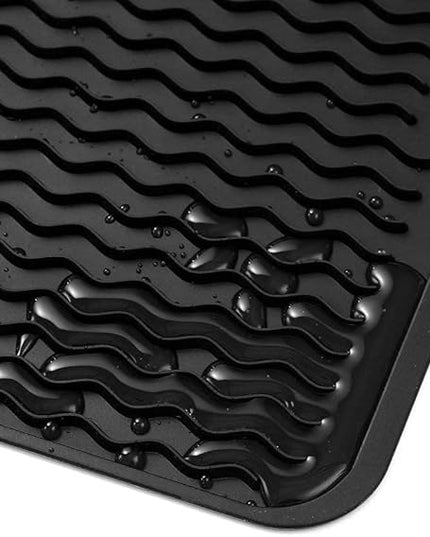 Silicone Dish Drying Mat for Multiple Usage,Easy clean,Eco-friendly,Heat-resistant Silicone Mat for Kitchen Counter or Sink,Refrigerator or Drawer Liner Black S 12 inches x 6 inches
