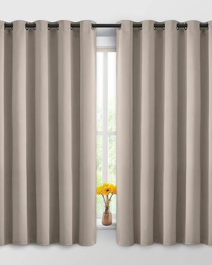 Yakamok Blackout Curtains Room Darkening Thermal Insulated Window Panels,Solid Grommet Top Drapes for Bedroom/Living Room(62Wx63L, Natural, 2 Panels)