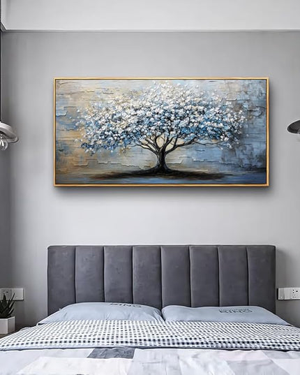 ERQINHUA Abstract Wall Art Living Room Large Wall Decor Wood Framed Art For Office Wall Pictures Blue Grey Tree Painting Canvas Printing Artwork Bedroom Restaurant Home Decoration Aesthetic 30"X60"