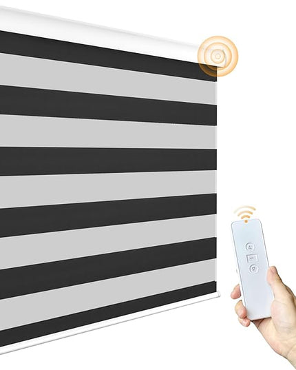 Motorized Zebra Blinds Rechargeable with Remote Blackout Cordless Zebra Shade Smart Electric Curtains for Windows and Privacy Light Filtering Roller Shades, 45" W x 72" H Black