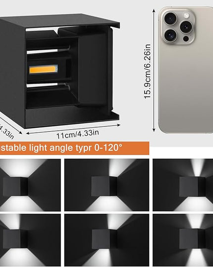 2 Pack LED Outdoor Wall Sconces Exterior/Interior,Modern Black Square Aluminum Wall Light Fixture Set,Variable Beam IP65 Waterproof Lights.15W 3-Color-Changeable Up and Down Outdoor Lighting Fixtures.