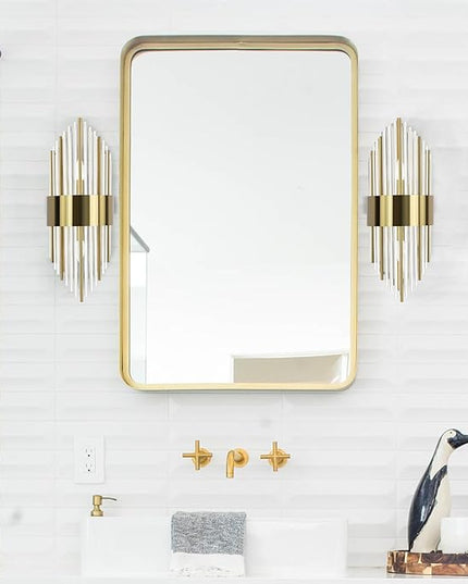 Modern Gold Wall Sconces Set of Two Crystal Sconces Wall Lighting 2-Light Brass Glass Wall Light Fixtures for Bedroom Living Room Bathroom Vanity Mirror Light Fixtures