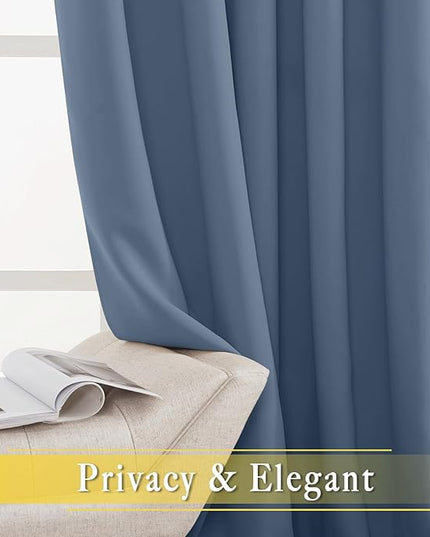 NICETOWN Blackout Stone Blue Curtain for Sliding Door, Grommet Room Divider French Door Curtain Wide Window Treatment Sound Reducing Thermal Drapes for Bedroom/Living Room (1 Panel, W80 x L95)
