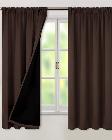 BGment Brown Blackout Curtains for Bedroom 63 Inch Length 2 Panels, Thermal Insulated Room Darkening Curtains Rod Pocket Soundproof Bedroom Living Room Window Curtains, Each 52 Inch Wide