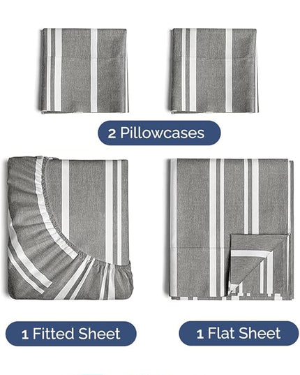 Extra Deep Twin XL Sheet Set - 4 Piece Breathable and Cooling Sheets - Hotel Luxury Bed Sheets Set - Easy Fit - Soft, Wrinkle Free and Comfy Sheets Set - Grey Striped Sheet Set with Extra Deep Pockets