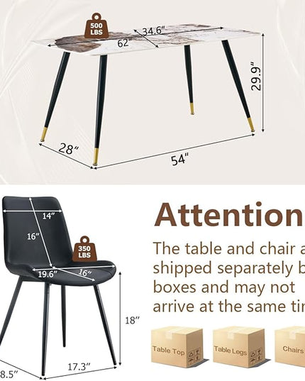 Modern Dining Table Set for 4, 62'' Sintered Stone Table, 4 Chairs, Easy to Assemble