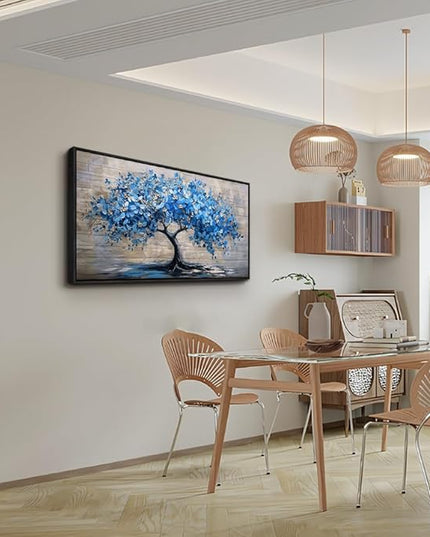 ERQINHUA Large Canvas Wall Art For Living Room Farmhouse Wall Decor For Bedroom Abstract Paintings Blue Tree Black Framed Wall Pictures Artwork Office Mural To Hang Dormitory Home Decor 20x40 In