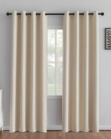 Beige Curtains 84 Inch Length 2 Panels Set, Light Filtering Curtains for Living Room 84 Inch Long, Grommet Energy Saving Semi Sheer Drapes for Bedroom Window(W52 x L84)