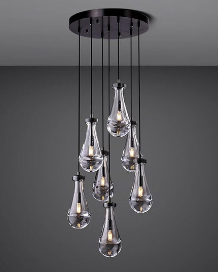Modern 7-Light Raindrop Chandelier, Bronze Finish Teardrop Cluster Pendant Light for Kitchen Island, Dining Room Over Table Adjustable Hanging Fixture for High Ceilings, Entryway & Staircase
