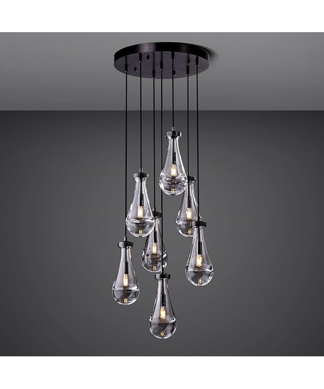 Modern 7-Light Raindrop Chandelier, Bronze Finish Teardrop Cluster Pendant Light for Kitchen Island, Dining Room Over Table Adjustable Hanging Fixture for High Ceilings, Entryway & Staircase