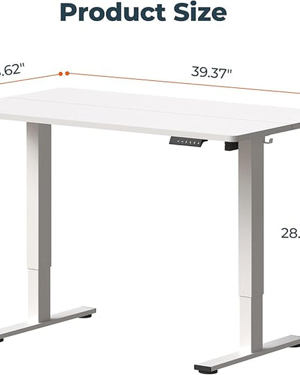 Adjustable Stand Up Desk with Memory Preset, Standing Desks 40 x 24 Inch Electric Home Office Desk Computer Workstation, Splice White Top + White Frame