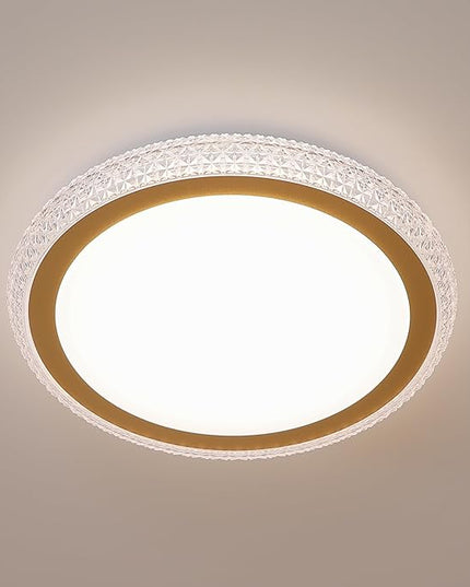 16 Inch Golden Crystal LED Flush Mount Light Fixtures, 24W Dimmable Modern Ceiling Lights, 3000K/4000K/5000K Adjustable Lamps for Bedroom, Kitchen, ETL Listed