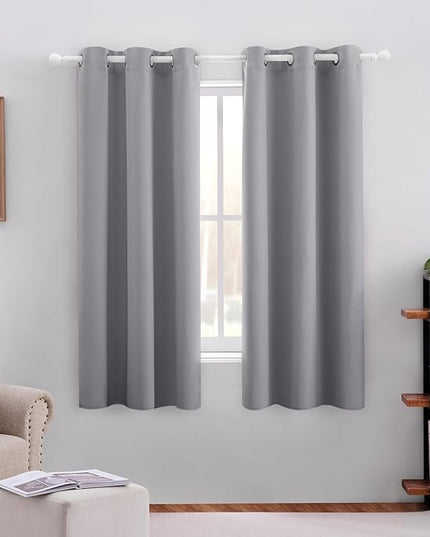HOMEIDEAS Light Grey Kitchen Blackout Short Curtain Panels for Bedroom, Thermal Insulated Grommet Top Blackout Drapes (2 Panels, W38 x L54)
