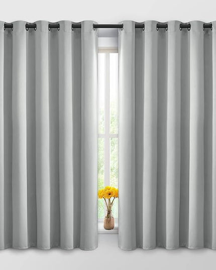 Yakamok Blackout Curtains Room Darkening Thermal Insulated Window Panels,Solid Grommet Top Drapes for Bedroom/Living Room(62Wx63L, Light Grey, 2 Panels)