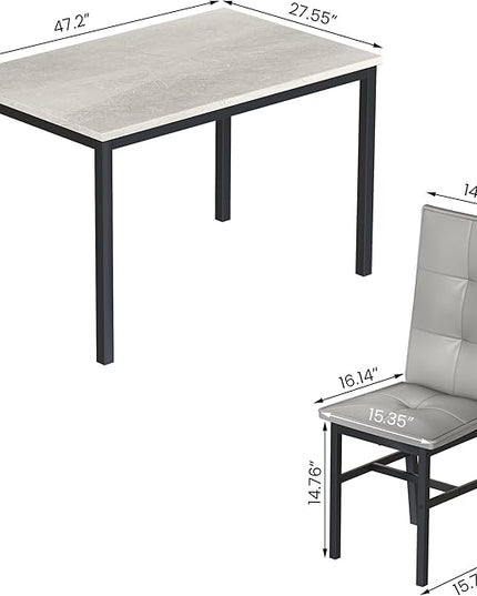 Hooseng Dining Table Set for 4, Modern Faux Marble Kitchen Table with 4 PU Leather Chairs, 5-Piece Small Dining Room Table Set for Dinette, Breakfast Nook, Grey